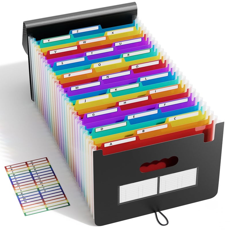 ABC life 26 Pockets Expanding File Folder, Letter A4 Accordion File Organizer, 3 Tab File Folder, Portable Monthly Paper Bill Tax Receipt Organizer with Colorful A-Z Alphabetical Tabs - Black - Image 1